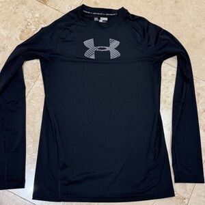 Under Armour Heat Gear Long Sleeve Black Fitted T-shirt Logo Youth XLarge -EUC